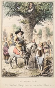 Die Königseiche. Die Familie Penderell hat keine Ahnung, wo Charles ist!!!, aus The Comic History of England, veröffentlicht 1864 (handkolorierte Radierung)