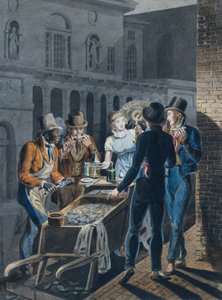 Nachtleben in Philadelphia—ein Austernwagen vor dem Chestnut Street Theater, 1811-ca. 1813