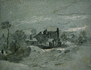 Ein Cottage in einer bewaldeten Landschaft