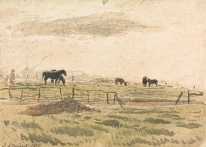 Pferde in einem Paddock von John Linnell