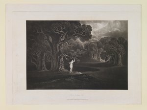 Satan verführt Eva (Buch 9, Zeile 780), aus „Das verlorene Paradies“ von John Martin