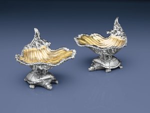 Paar von George IV Salzgefäßen von John Mewburn