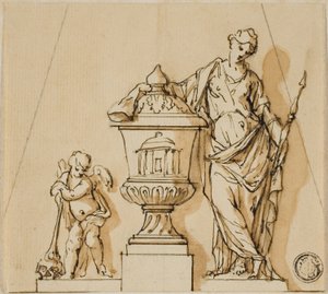Entwurf für ein Grabdenkmal mit Schicksal, Putto und Urne von John Michael Rysbrack