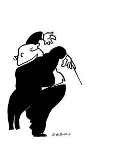 Karikatur eines fröhlichen dicken Dirigenten