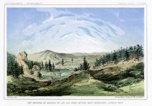 Heiße Quellen an ihrer Quelle in Lou Lou Fork, Bitterroot Mountains, Montana, USA, 1856