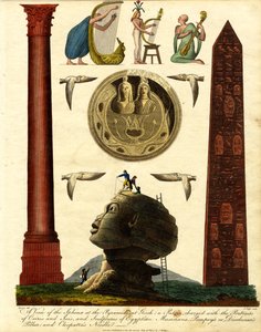 Ansicht der Sphinx bei den Pyramiden von Gizeh: eine Patera mit den Porträts von Osiris und Isis; und Skulpturen ägyptischer Musiker; Pompeius- oder Diokletianssäule; und Kleopatras Nadel von John Pass