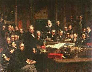 Lord Palmerston spricht vor dem Unterhaus während der Debatten über den Vertrag mit Frankreich im Februar 1860, 1863