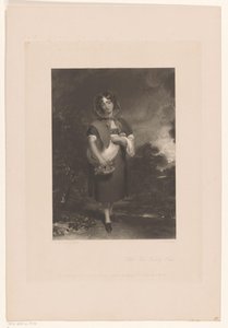 Junge Frau mit Haube und einem Korb in einer Landschaft
