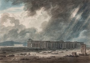 Ruinen von Paestum bei Salerno: Die drei Tempel, ca. 1792 (Aquarell, Tinte und Bleistift auf Papier)