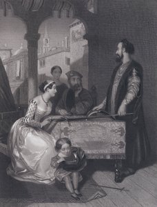 Gentile Bellini und die Nachkommen des großen Enrico Dandolo (Gravur)