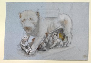 Skizze von Löwin und Jungen vom Siena-Kanzel von Nicola Pisano, Juni 1870