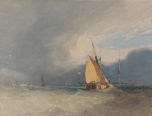 Boote vor der Küste, Sturm nähert sich, 1830 von John Sell Cotman