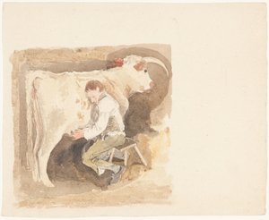 Junge beim Melken einer Kuh von John Sell Cotman