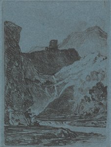 Burg über einem Wasserfall