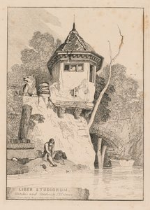 Liber Studiorum, Frontispiz, Blick auf ein Gartenhaus am Ufer des Flusses Yare, 1838 von John Sell Cotman
