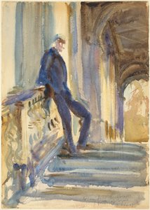 Sir Neville Wilkinson auf den Stufen der Palladian Bridge im Wilton House von John Singer Sargent