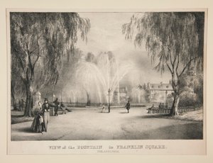 Ansicht des Brunnens im Franklin Square, Philadelphia von John T. Bowen