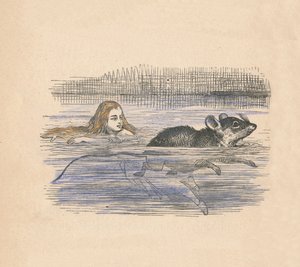 Alice schwimmt mit einer Maus in einem Teich, 1889 von John Tenniel
