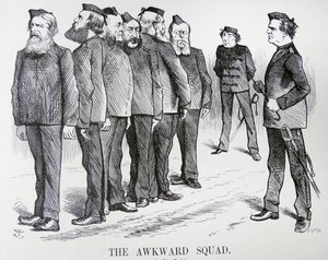 DIE UNBEHOLFENE TRUPPE. John Tenniel Karikatur. Die Schwierigkeiten, die Disraeli mit unterschiedlichen Meinungen in seinem Kabinett zur Politik im Russisch-Türkischen Krieg hatte