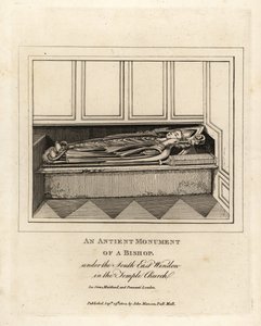 Altes Denkmal eines Bischofs unter dem südöstlichen Fenster der Temple Church aus dem 12. Jahrhundert, London von John Thomas Smith
