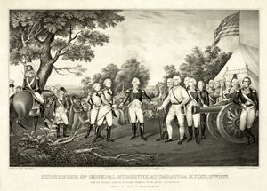 Kapitulation von General Burgoyne in Saratoga, N.Y., 17. Oktober 1777, veröffentlicht von N. Currier von John Trumbull