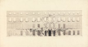 Architektonische Zeichnung eines Gebäudes mit astrologischen Symbolen