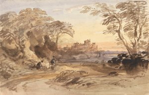 Landschaft mit Figuren und entferntem Schloss