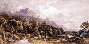 Landschaft mit Schloss und Berg von John Varley