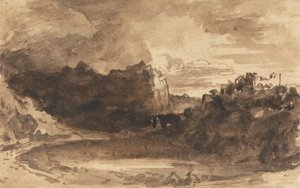 Romantische Landschaft mit Klippen und einer Burg