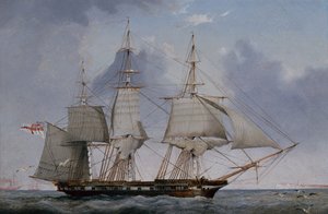 Eine Fünftrang-Fregatte mit 36 Kanonen auf Steuerbordbug von John Ward of Hull