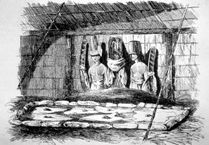 Inneres einer Bestattungshütte, Tahiti, 18. Jahrhundert von John Webber