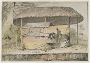 Waheiadooa, Häuptling von Oheitepeha, aufgebahrt, aufgezeichnet von Captain Cook während seines Besuchs auf Tahiti am 19. August 1777