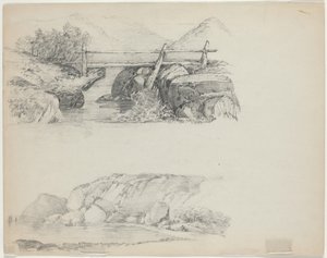 Brücke über felsigen Bach (oben verso) von John William Casilear