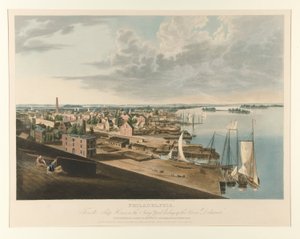 Philadelphia vom Schiffshaus in der Marinewerft, Blick auf den Fluss Delaware