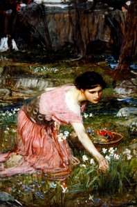 Mädchen pflücken Blumen an einem Bach, ca. 1911
