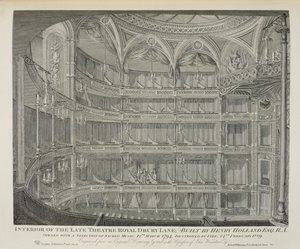 Innenraum des ehemaligen Theatre Royal, Drury Lane, in London, erbaut von Henry Holland, 1794, durch Feuer zerstört 1809, graviert von Dale, 1820