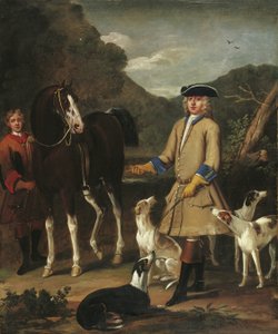 Edward, Lord Seymour, mit seinem Pferd, Diener und Hunden, in einer Landschaft von John Wootton