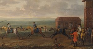 Lord Portmore beobachtet Rennpferde beim Training auf Newmarket Heath