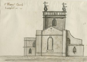 Lichfield - St. Marienkirche: Sepia-Waschzeichnung, undatiert [1784] von John Wright