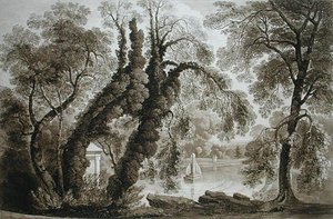 Ansicht des Tempelbrunnens von der gegenüberliegenden Seite, Sezincote, graviert von Frederick Christian Lewis Snr., c.1817-18