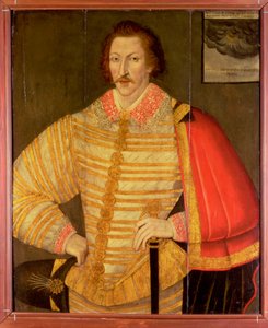 Porträt eines Gentlemans, vermutlich der englische Navigator Thomas Cavendish von John the Younger Bettes