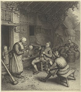 Bauern auf der Terrasse vor einem Gasthaus