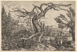 Landschaft mit einem Jäger und seinen Hunden