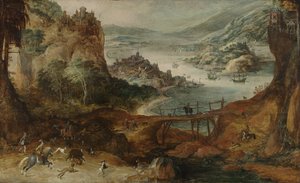 Flusslandschaft mit Wildschweinjagd