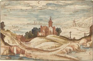 Landschaft mit Schloss auf einem Hügel