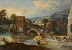 Dorflandschaft mit einer Brücke