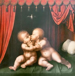 Heilige Kinder Johannes der Täufer und Christus umarmen sich