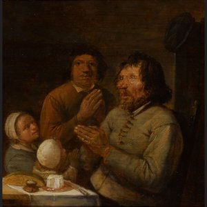 Innenraum mit einer betenden Bauernfamilie von Joos van Craesbeeck