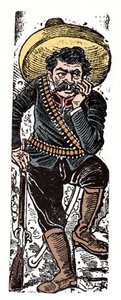 Die mexikanische Revolution (1910-1920) - El General Genovevo de la O, ein revolutionärer Anhänger von Emiliano Zapata - Xylographie von Jose Guadalupe Posada (1852-1913)