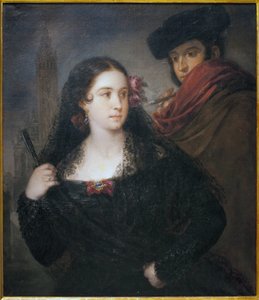 Paar angenehmer Leute. Gemälde von Jose Gutierrez de la Vega (1791-1865), um 1830. Museum der Schönen Künste in Sevilla, Spanien. von José Gutiérrez de la Vega